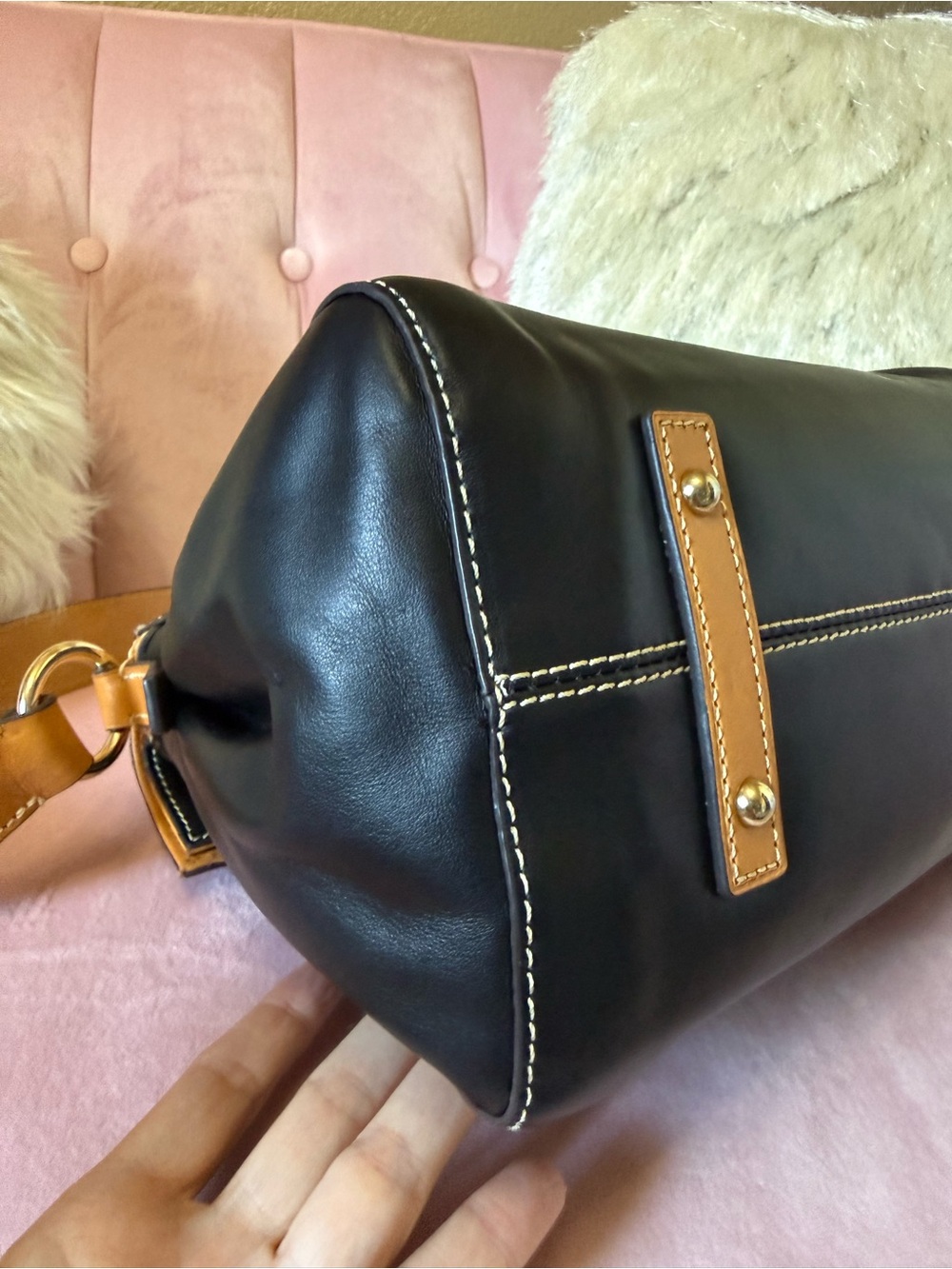 💯Auth! Dooney & Bourke Black & Brown Florentine Leather LIBBY Shoulder Bag - Picture 11 of 15